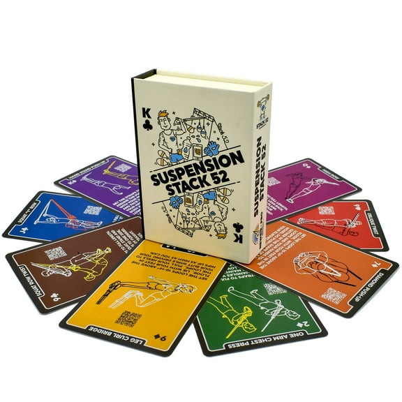 Stack 52 Suspension Exercise Cards. Compatible with All Suspension Trainers. Suspended Bodyweight Resistance Workout Game. Video Instructions Included. Fun Home Fitness Program.