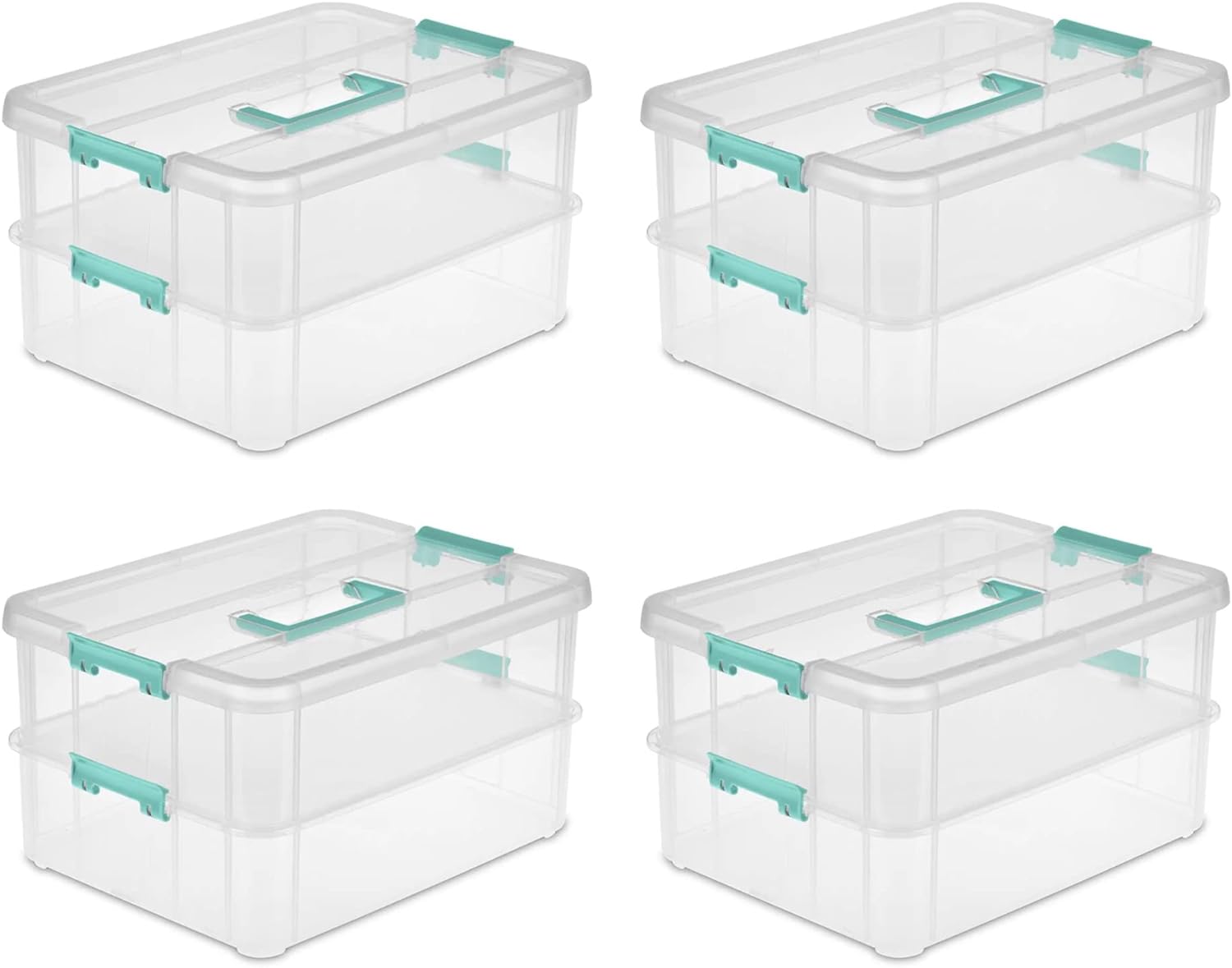 Stack And Carry 2 Layer Handle Box, Stackable Plastic Small Storage  Container With Latching Lid, Bin To Organize Crafts, Clear, 4-Pack