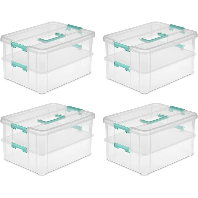 Stack And Carry 2 Layer Handle Box, Stackable Plastic Small Storage  Container With Latching Lid, Bin To Organize Crafts, Clear, 4-Pack