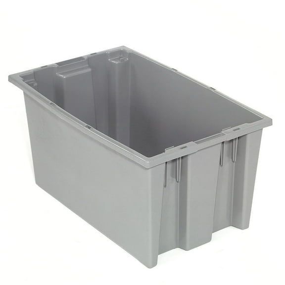 Global Industrial 274312GY Plastic Stack & Nest Storage Container - No Lid - 18 x 11 x 9 in. - Gray