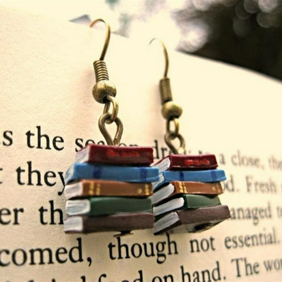 Stack Book Earrings for Women - Multicolor Library Book Pendant Fashion Earrings, Casual METAL Jewelry for Daily Wear, Party, Beach, All Year Round