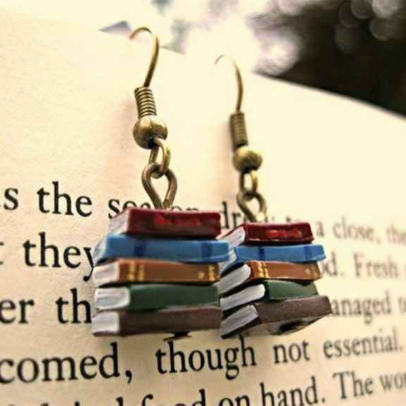 Stack Book Earrings for Women - Multicolor Library Book Pendant Fashion Earrings, Casual METAL Jewelry for Daily Wear, Party, Beach, All Year Round