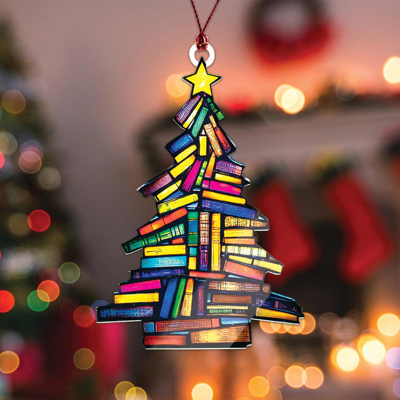 Stack of Books Christmas Ornament Suncatcher Effect，2025 Thanksgiving