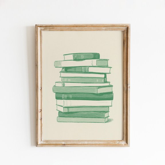 Stack Books Retro Minimal Reading Line Library Reading Room Bedroom Decor Wall Decor Unframed Paper Print