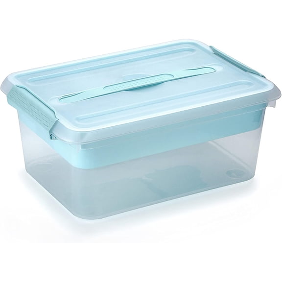 Stack & Carry Box, Clear Plastic Storage Container Stackable  Utility Box with Removable Tray Multi-Purpose Storage Bin for Organizing Stationery, Sewing, Art Craft Supplies(Blue)