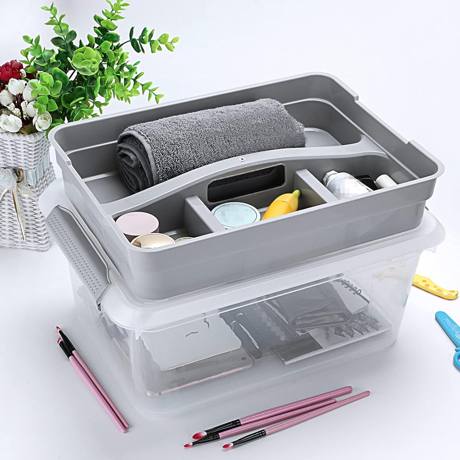 Stack & Carry Box, Clear Plastic Storage Container Stackable with ...