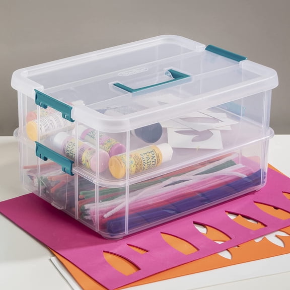 Stack & Carry  Lid Blue Handle 2 Layer Box with See-through Layers