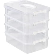 Stack Carry Storage Box With Handle, Transparent Stackable Storage Bin With Handle Lid Latching Storage Container for School & Office Supplies