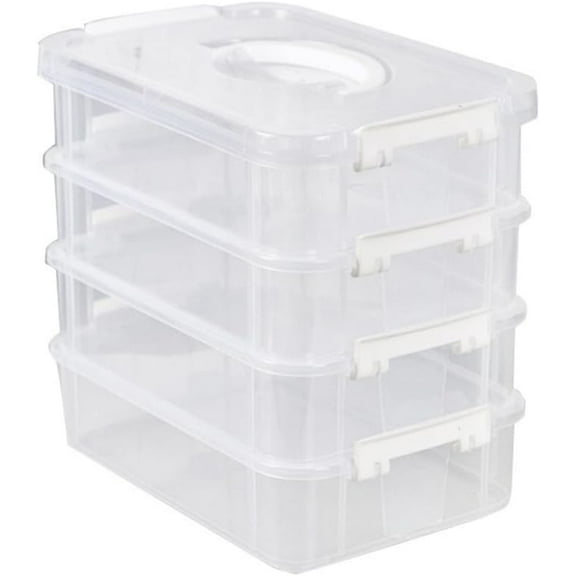 Stack Carry Storage Box With Handle, Transparent Stackable Storage Bin With Handle Lid Latching Storage Container for School & Office Supplies