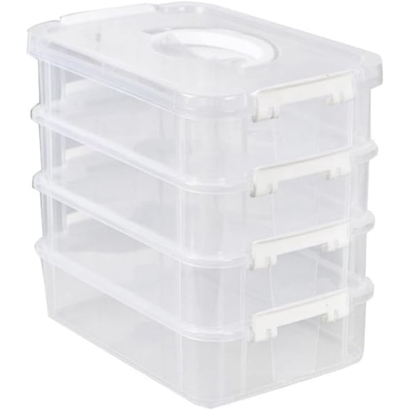 Stack Carry Storage Box With Handle, Transparent Stackable Storage Bin With Handle Lid Latching Storage Container for School & Office Supplies
