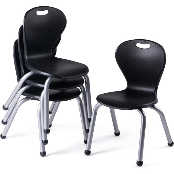 Schooled Student Stackable Chairs Ergonomic Molded Seat Shell Classroom Chairs, 14”, Black, 4-Pack