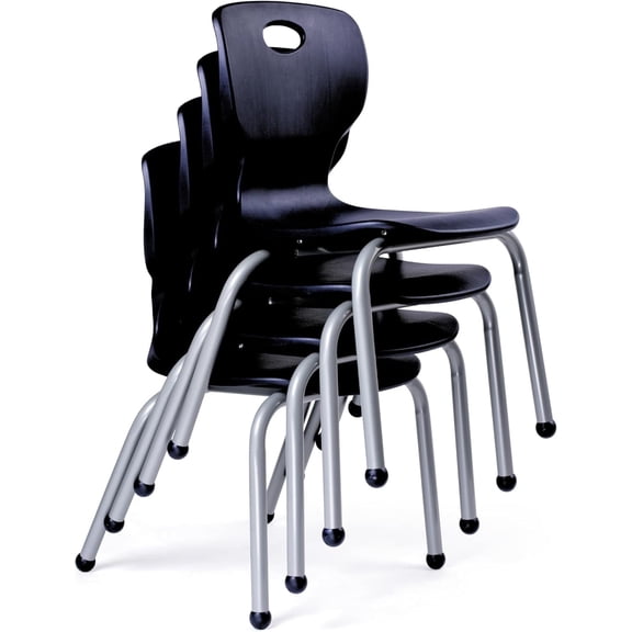 Schooled Student Stackable Chairs Ergonomic Molded Seat Shell Classroom Chairs, 14”, Black, 4-Pack
