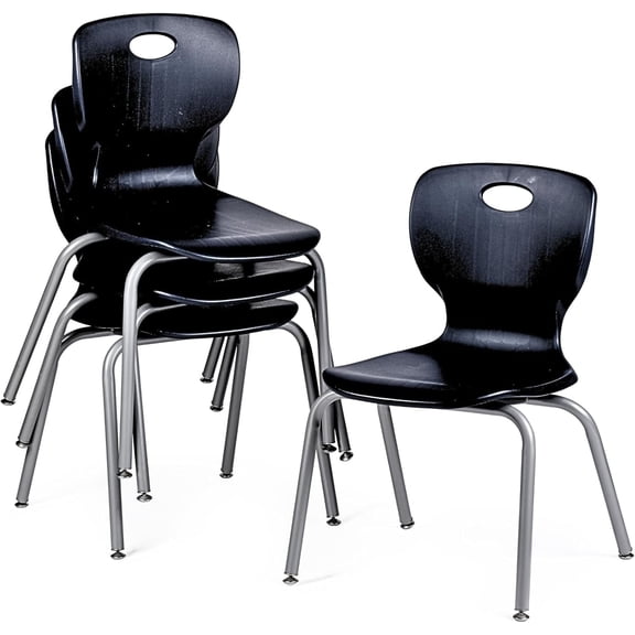 Schooled Student Stackable Chairs Ergonomic Molded Seat Shell Classroom Chairs, 16”, Black, 4-Pack