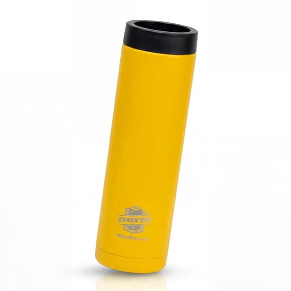 Stack'Em Patented Double Can Cooler Insulator - Holds Two 12 oz Cans - Stainless Steel Stackable Thermocooler - Reusable Drink Holder for Beer, Soda, Energy Drinks (Yellow)