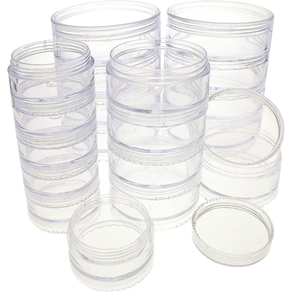 Stack Jar 4-Piece Assortment 2 x 4 Stack, 1 x 5 Stack, 1 x 6 Stack, Pill containers, Empty Pot Jars, refillable Cosmetic containers, Small Plastic Organizers