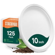 Stack Man 100% Compostable Disposable Paper Plates [125-Pack] [10 Inch] Heavy Duty, Eco-Friendly, Biodegradable Bagasse Dinner Plates - Natural Brown 10" Plate