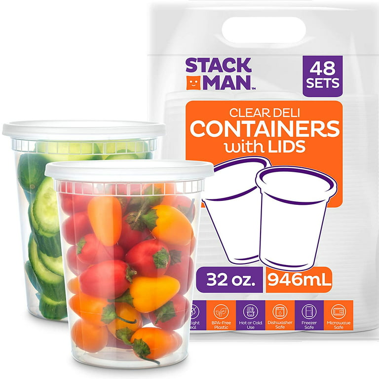 Stack Man [48 Pack, 32 oz] Plastic Deli Food Storage Soup