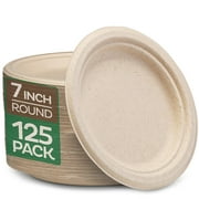 Stack Man 7 in. Compostable Disposable Paper Plates, Brown [125-Pack] - Heavy Duty, Biodegradable Plates