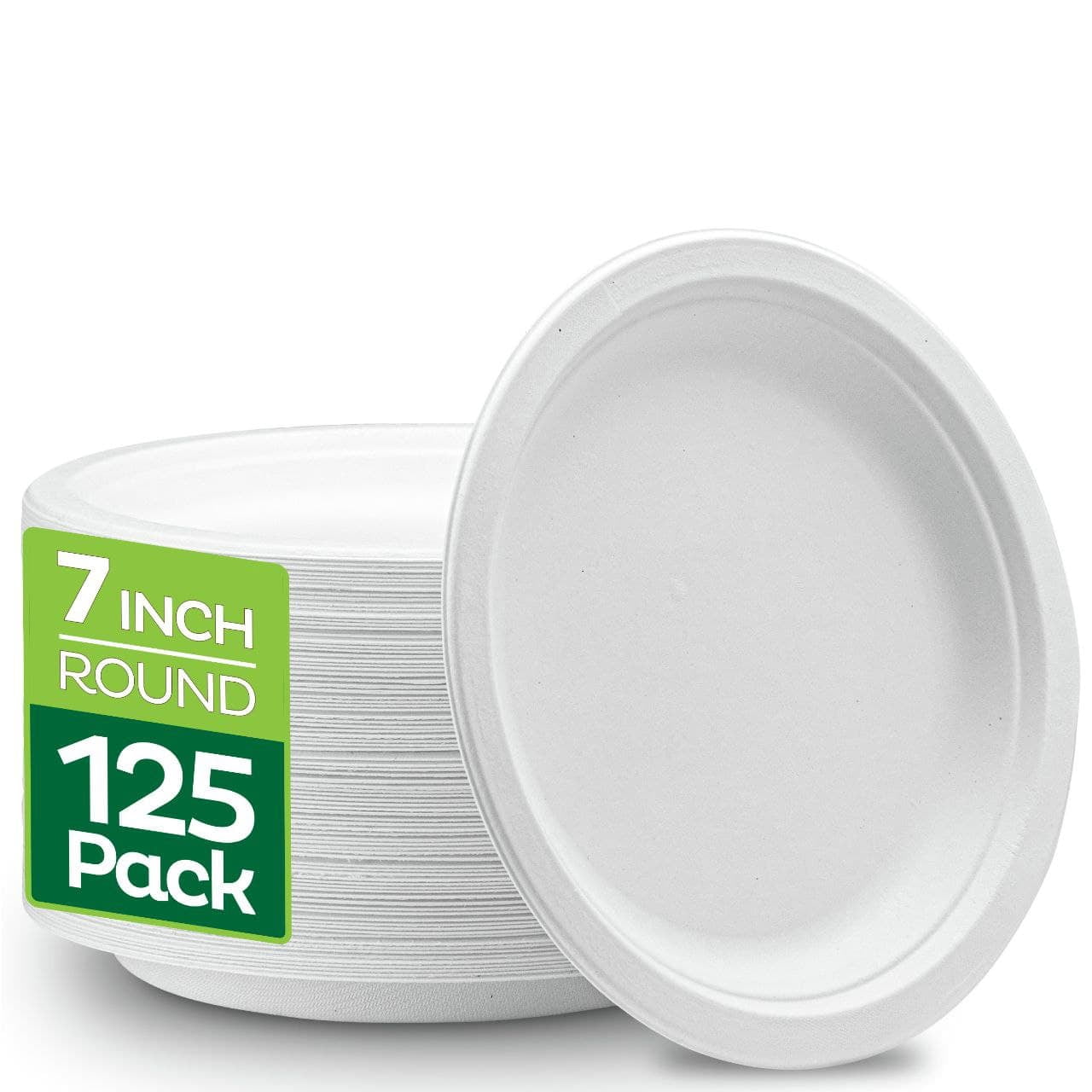 100% Compostable 7 Inch Heavy-Duty Plates [125-Pack] Eco-Friendly ...