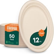 Stack Man Compostable Oval Paper Plates [12.5 Inch] - [50-Pack] Heavy Duty, Eco-Friendly, Biodegradable Paper Party Platters
