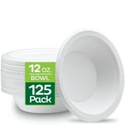 100% Compostable 12 oz Heavy-Duty Bowls [125-Pack] Eco-Friendly Disposable White Bagasse Bowl, Made of Natural Sugarcane Fibers - 12 Ounces Biodegradable Paper Bowls by Stack Man