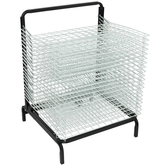 Creative Mark Stack N Dry Floor Art Drying Rack, Mobile Art Rack Stand on Wheels with 20 Coated Metal Spring-Loaded Shelves, For Watercolor, Prints, Paper and Canvas Storage