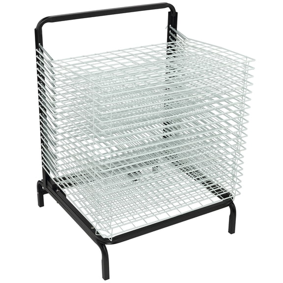 Creative Mark Stack N Dry Floor Art Drying Rack, Mobile Art Rack Stand on Wheels with 20 Coated Metal Spring-Loaded Shelves, For Watercolor, Prints, Paper and Canvas Storage