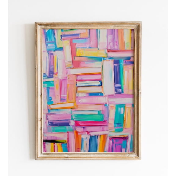 Stack Of Books Art Poster, Colorful Abstract Book Lover Decor, Bookworm Wall Art, Modern Reading Nook Aesthetic, Literary Decor, 8x12 UNFRAMED