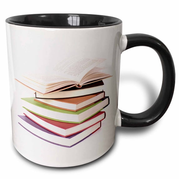 3drose, Stack of Books on a White Background., 11oz Two-tone Black Mug