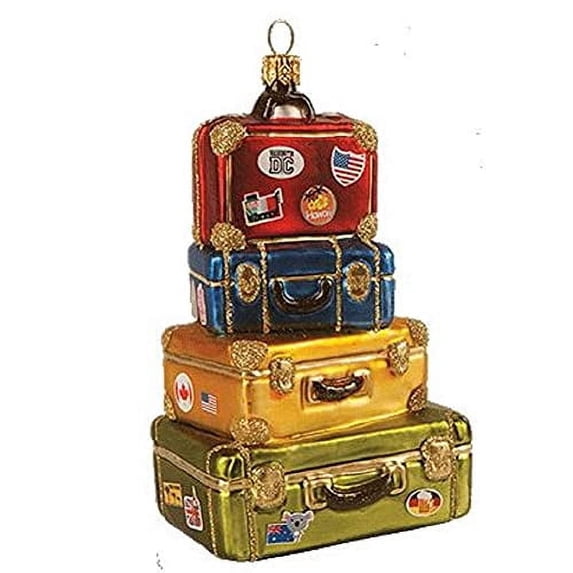 Stack Of Suitcases Polish Glass Christmas Tree Ornament Travel Decoration Poland