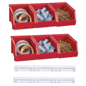 Stack-On Small Parts Storage and Organization Bins with Hangers, Red (6 Pack)