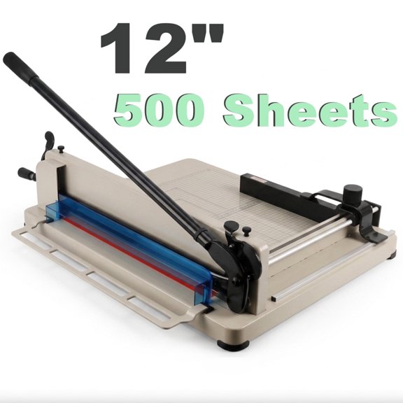 Stack Paper Trimmer A4-12'' Guillotine Paper Cutter 500 Sheet Capacity, Solid Steel with HSS Blade, High Speed Steel, Double Safety Protection for Office, Print Shop & Home Cutting Needs
