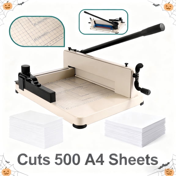 POWKOL Stack Paper Trimmer, Heavy Duty 12" Guillotine Paper Cutter, 500 Sheet Capacity, Double Safety Protection, Solid Steel with HSS Blade, High Speed Steel for Industrial Commercial Trimmer