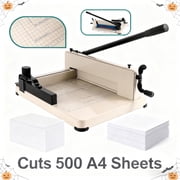 POWKOL Stack Paper Trimmer, Heavy Duty 12 Guillotine Paper Cutter, 500 Sheet Capacity, Double Safety Protection, Solid Steel with HSS Blade, High Speed Steel for Industrial Commercial Trimmer