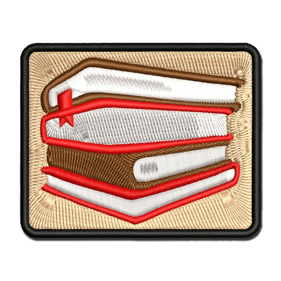 Stack Pile of Books Reading Applique Multi-Color Embroidered Iron-On Patch - 2.0 Inch Mini