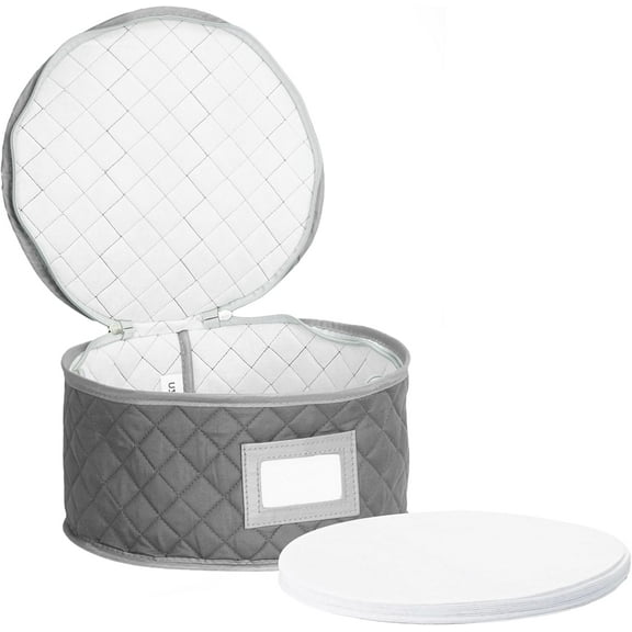 Stack Store Plus More China Storage Case - Dinner Plate Quilted Case - 12 inches diameter x 7 inches height - Gray - Includes 12 Felt Separators