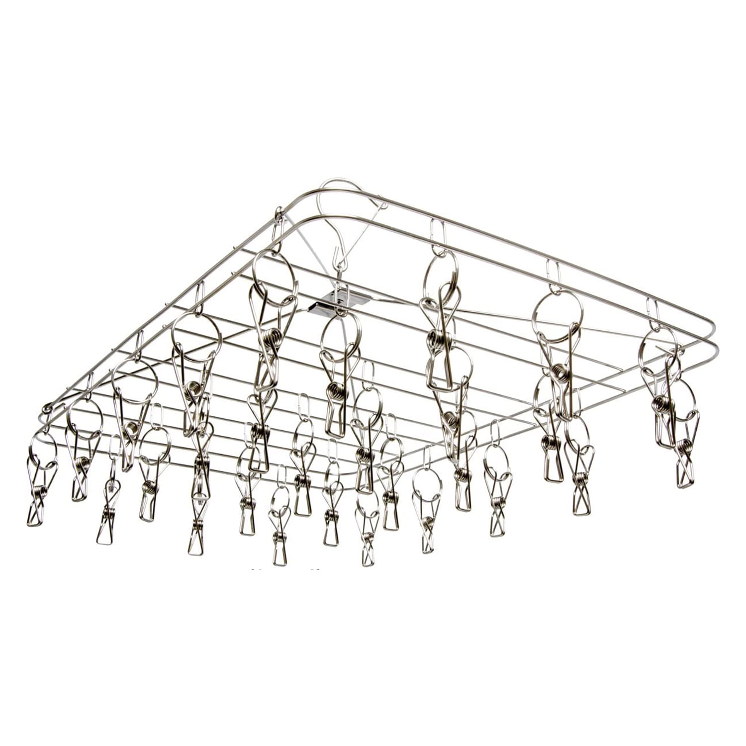 Silver Stainless Steel Hanging Drying Rack with 28 Clips