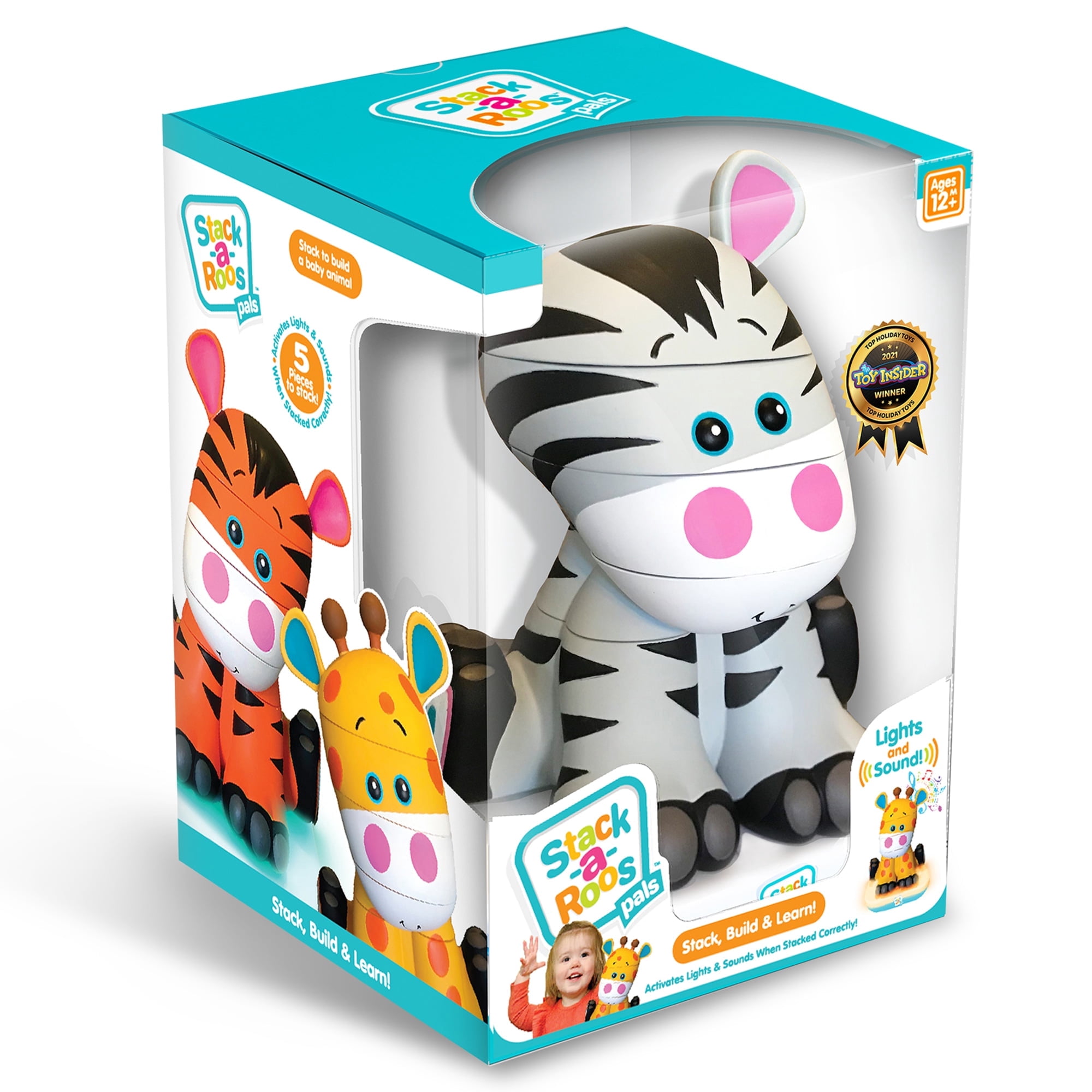 Stack-a-Roos Pals: Baby Zebra - Lights & Sounds, Kids Ages 12+ Months, 5 Piece Stacking Animal Tower, Counting & Stacking, Toy