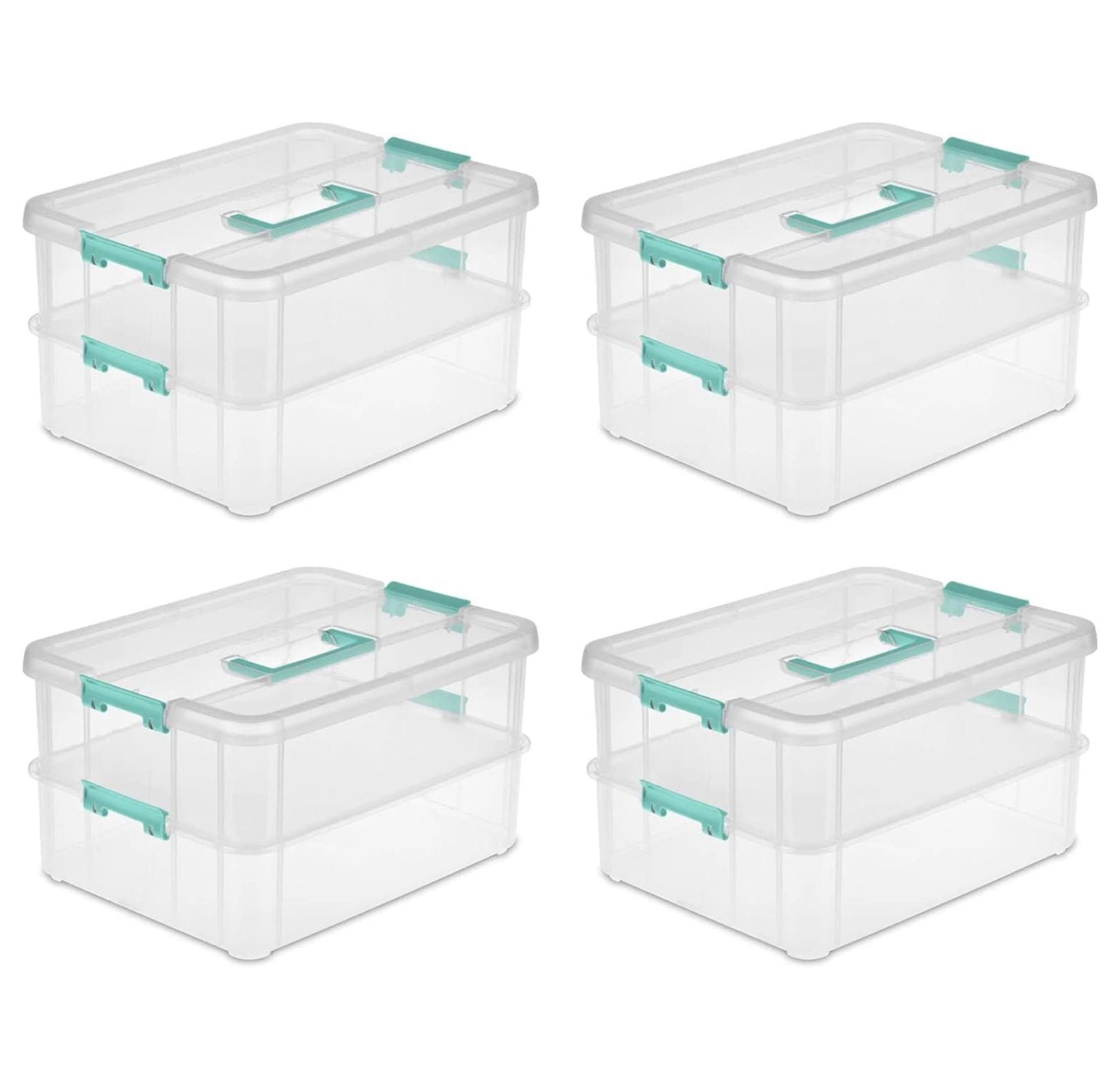Clear Stackable Plastic 2-Tier Lidded Storage Box