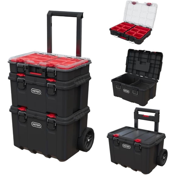 Stack-n-Roll Modular Tools Organizer for Garage Storage and DIY, 3 Piece Resin Rolling Tool B System Small Parts,