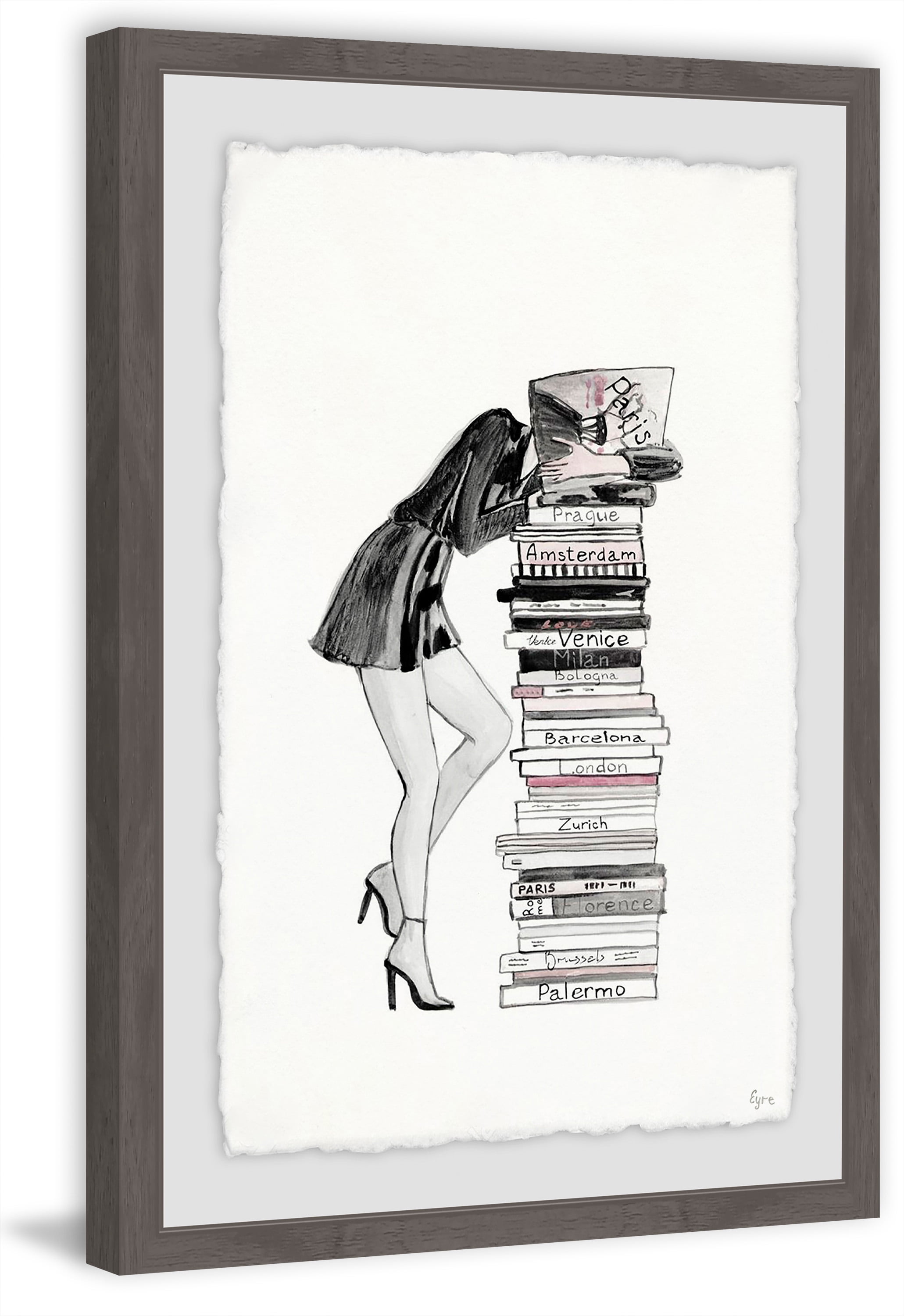 Stack of Books Framed Painting Print
