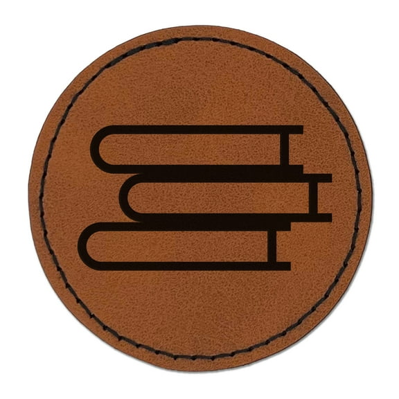 Stack of Books Reading 2.5" Faux Leather Round Engraved Iron-On Patch - Brown