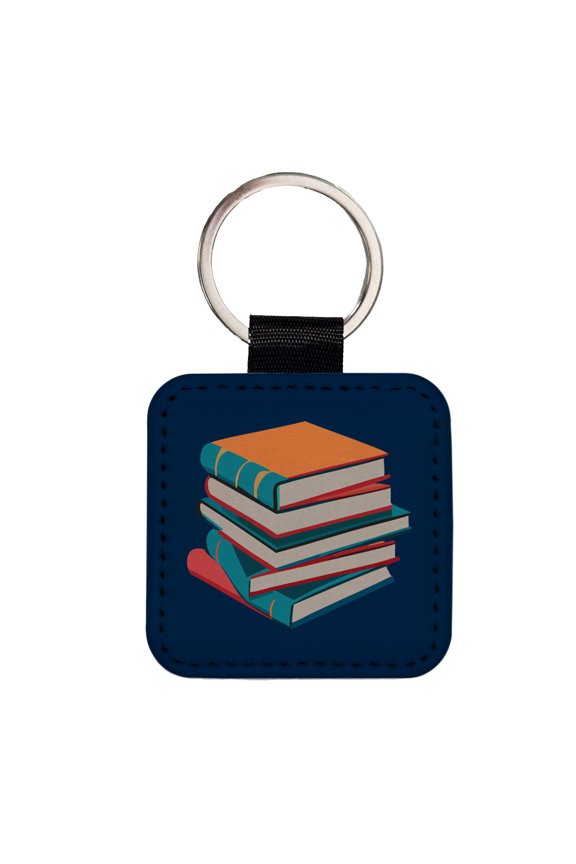 Stack of Books Reading Faux Leather Square Keychain