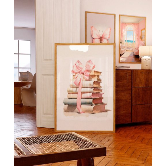 Stack of Books Wall Art: Reading Nook Print, Coquette Library Decor, Poster Only