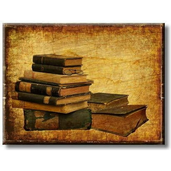 Stack of Vintage Books with Eyeglasses Picture on Stretched Canvas, Wall Art D?cor, Ready to Hang