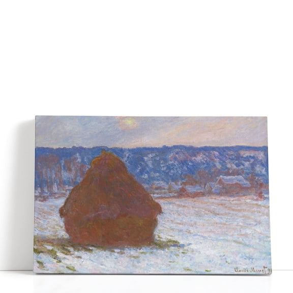 Stack of Wheat - Snow Effect, Overcast Day - Wrapped Canvas Print Wall Art | 18" W x 12" H