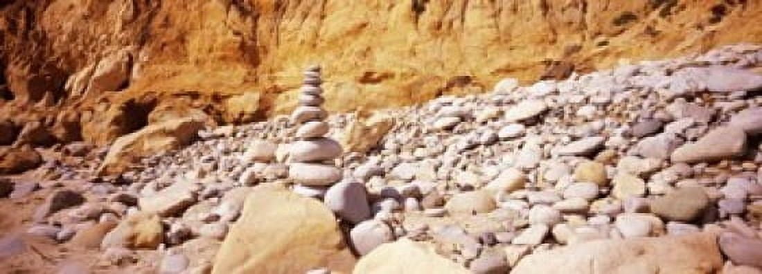 Stack of stones on the beach California USA Canvas Art - Panoramic Images (18 x 7)