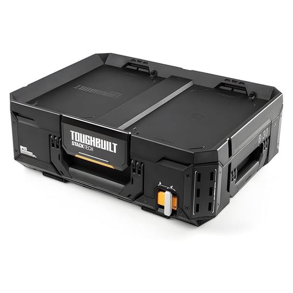 StackTech Lockable Tool Box, Durable Plastic Storage Organizer, Black