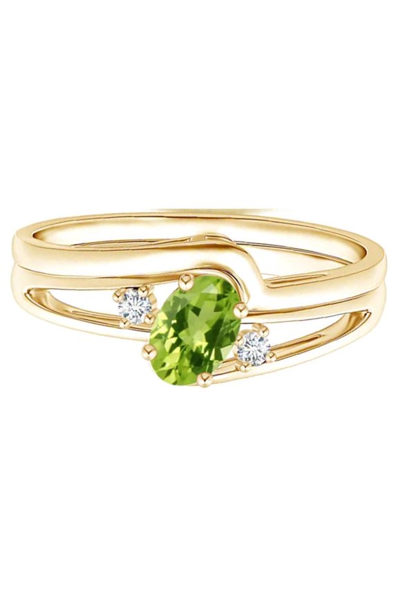 Stackable 0.55 Ct Oval Peridot 925 Sterling Silver Yellow Plated Engagement Ring