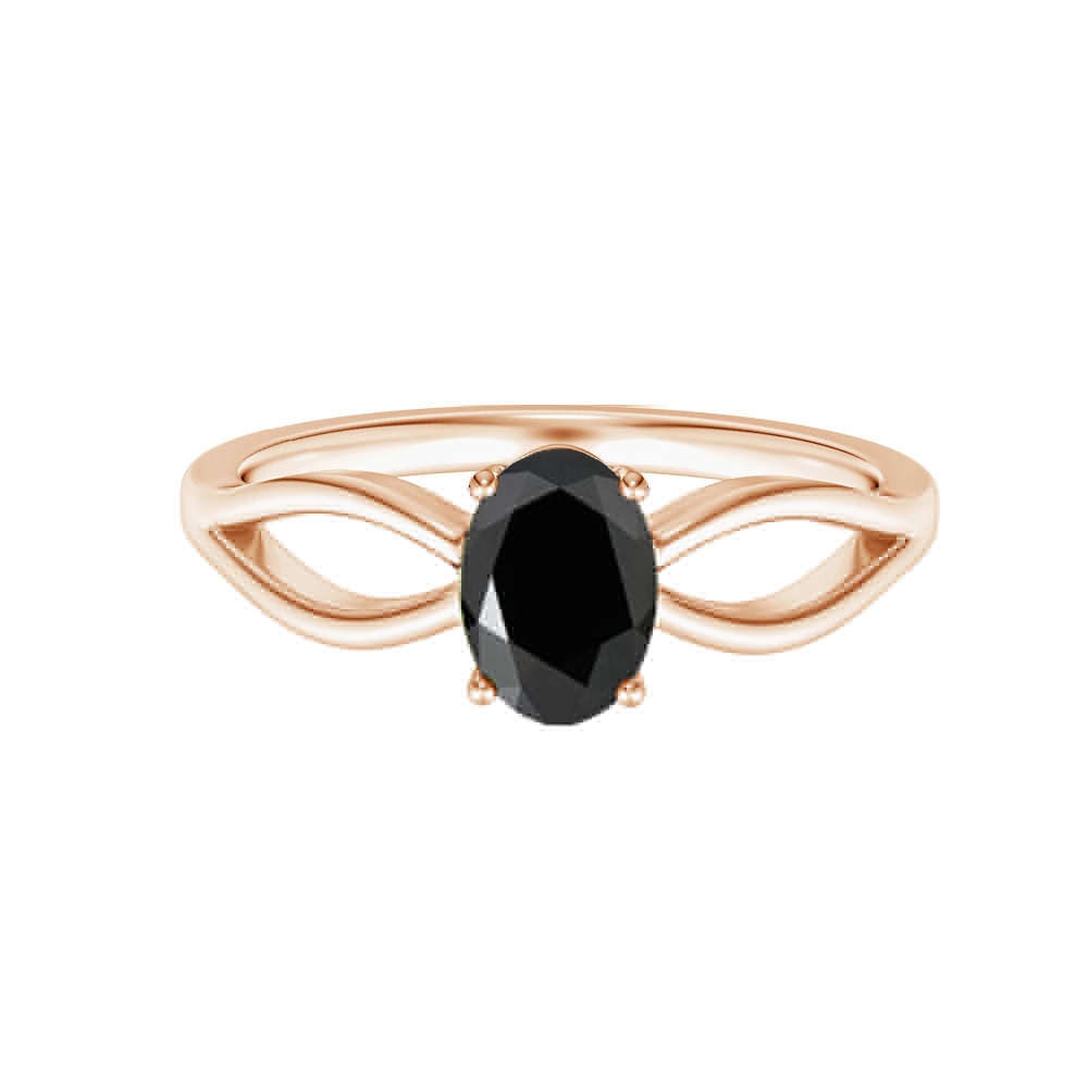 Stackable 0.65 Ctw Oval Black Spinel 925 Silver Rose Gold Vermeil Ring